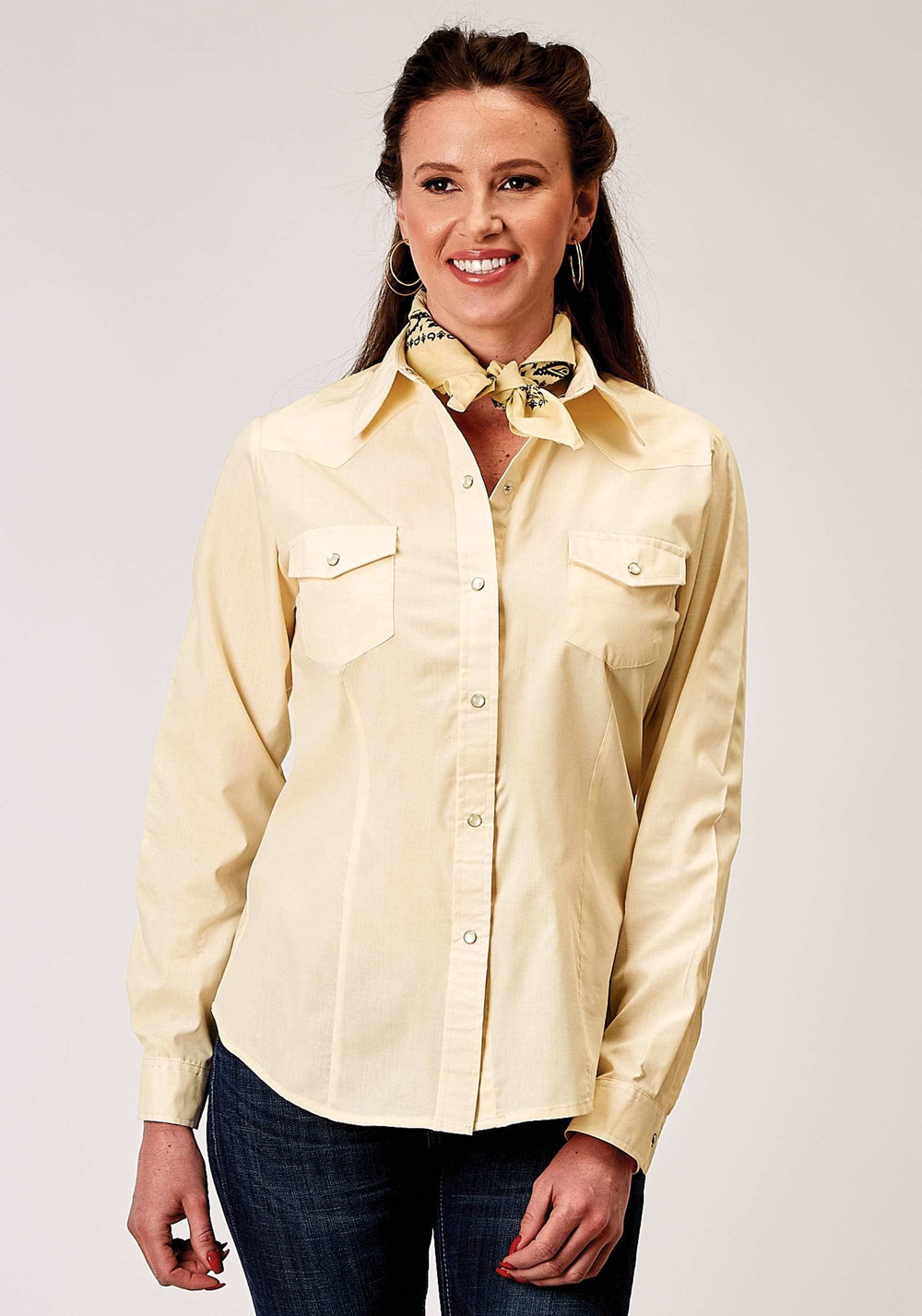 Roper Womens Long Sleeve Snap Solid Broadcloth Warm Ecru Western Shirt - Roper - Flyclothing LLC