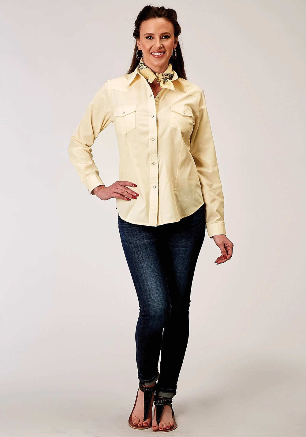 Roper Womens Long Sleeve Snap Solid Broadcloth Warm Ecru Western Shirt - Roper - Flyclothing LLC