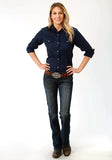 Roper Womens Blue Solid Long Sleeve Snap Western Shirt - Roper - Flyclothing LLC