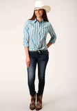 Roper Womens Long Sleeve Snap Aqua And Cream Ombre Stripe Western Shirt - Roper - Flyclothing LLC