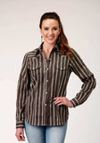 Roper Womens Long Sleeve Snap Chocolate Stripe Western Shirt - Roper - Flyclothing LLC