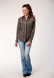 Roper Womens Long Sleeve Snap Chocolate Stripe Western Shirt - Roper - Flyclothing LLC