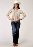 Roper Womens Long Sleeve Snap Floral Stripe Western Shirt With Solid Piping On Front And Back Yokes Smile Pockets - Roper - Flyclothing LLC