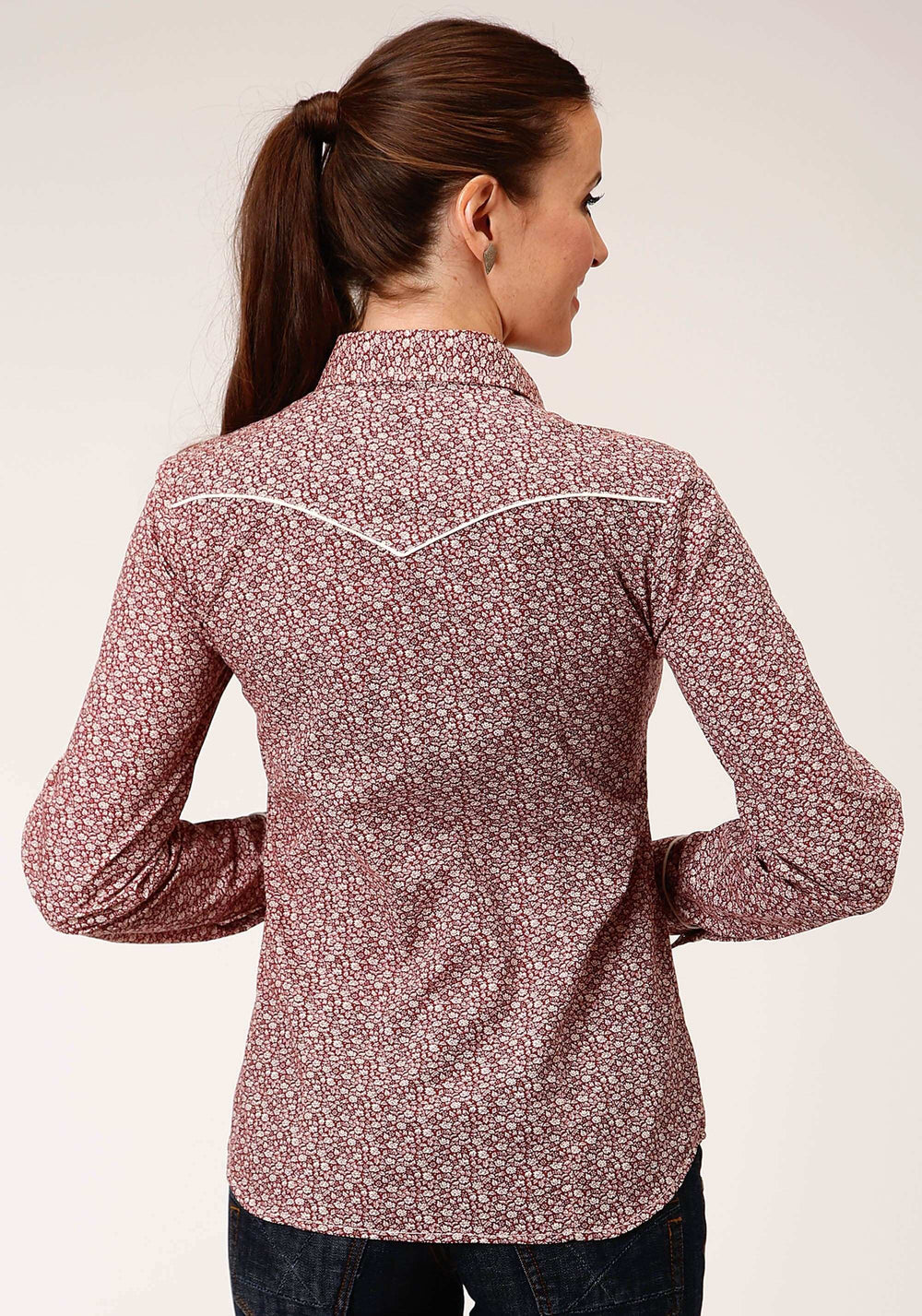 Roper Womens Long Sleeve Snap Red And Cream Vintage Floral Print Western Shirt - Roper - Flyclothing LLC