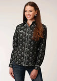 Roper Womens Long Sleeve Snap Black And Cream Floral Print Western Shirt - Roper - Flyclothing LLC