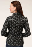 Roper Womens Long Sleeve Snap Black And Cream Floral Print Western Shirt - Roper - Flyclothing LLC