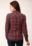 Roper Womens Long Sleeve Snap Wine And Peri Windowpane Western Shirt - Roper - Flyclothing LLC