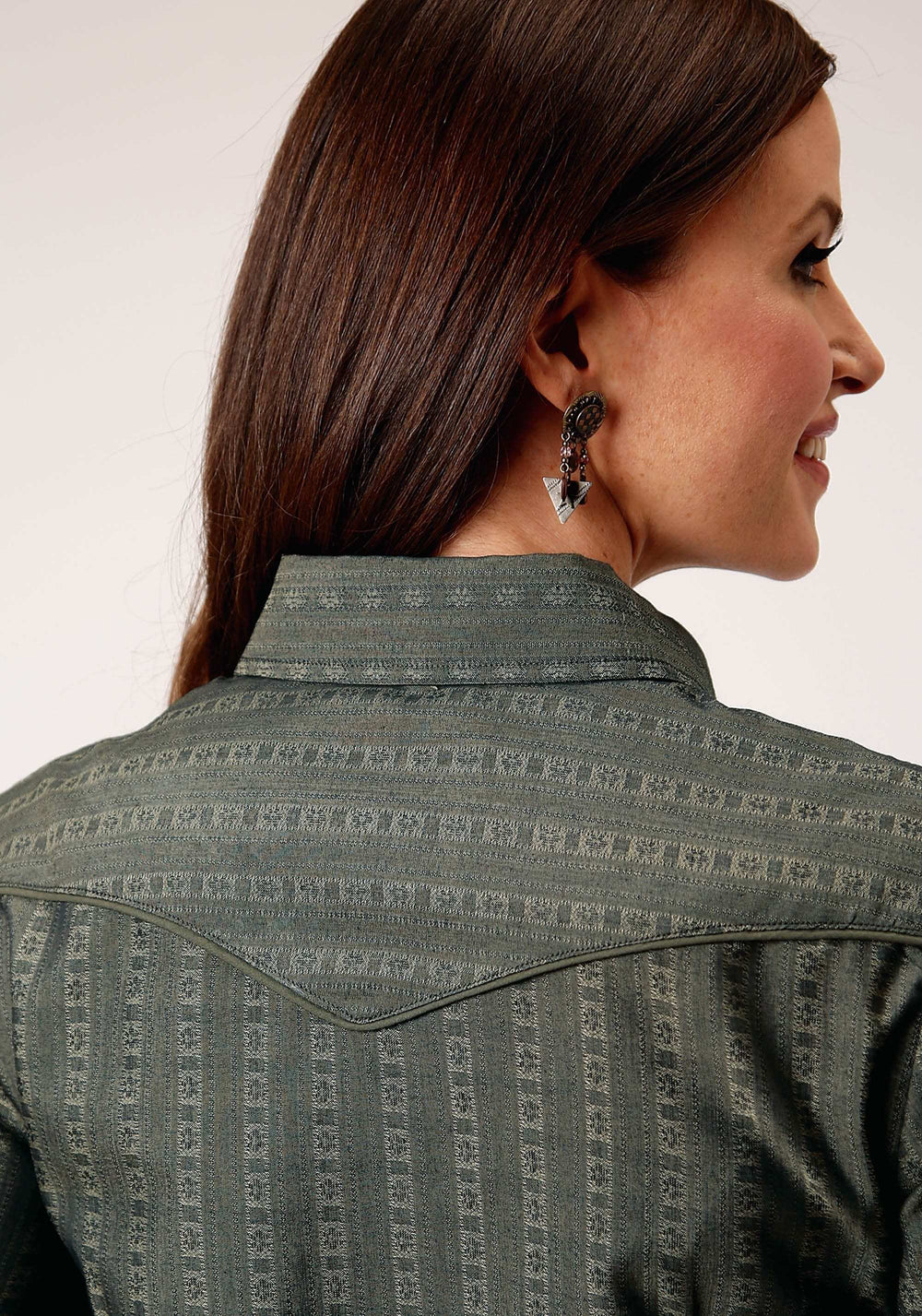 Roper Womens Long Sleeve Snap Grey Floral Tone On Tone Strip Western Shirt With Solid Piping And Smile Pockets - Roper - Flyclothing LLC