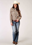 Roper Womens Long Sleeve Snap Brown Plaid Western Shirt With Solid Piping On Front And Back Yokes Smile Pockets - Roper - Flyclothing LLC