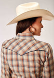 Roper Womens Long Sleeve Snap Brown Plaid Western Shirt With Solid Piping On Front And Back Yokes Smile Pockets - Roper - Flyclothing LLC
