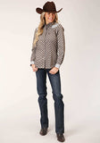 Roper Womens Long Sleeve Snap Chocolate And Cream Teardrop Print Western Shirt - Roper - Flyclothing LLC