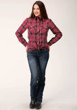 Roper Womens Long Sleeve Snap Bright Red Plaid Western Shirt - Roper - Flyclothing LLC