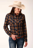 Roper Womens Long Sleeve Snap Navy And Brown Pliad Western Shirt - Roper - Flyclothing LLC
