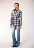Roper Womens Long Sleeve Snap Black Aqua Grey Plaid Western Shirt - Roper - Flyclothing LLC
