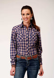 Roper Womens Long Sleeve Snap Navy Red Cream Windowpane Plaid Western Shirt - Roper - Flyclothing LLC