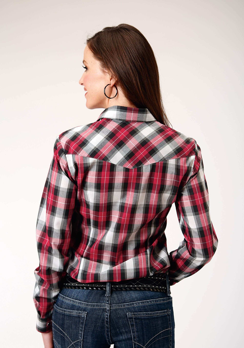 Roper Womens Long Sleeve Snap Red Black Grey Plaid Western Shirt - Roper - Flyclothing LLC