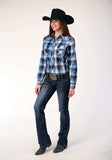 Roper Womens Long Sleeve Snap Blue Black White Plaid Western Shirt - Roper - Flyclothing LLC