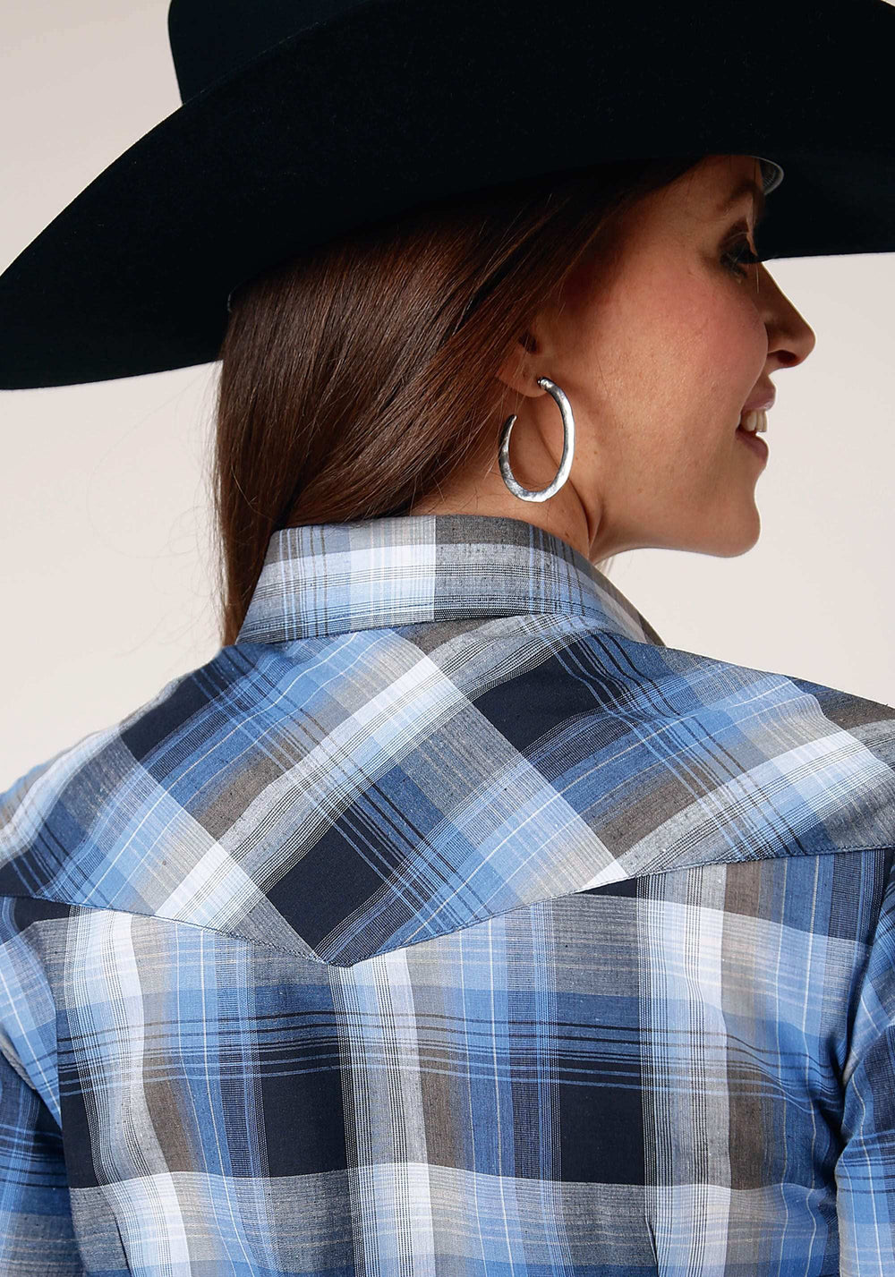 Roper Womens Long Sleeve Snap Blue Black White Plaid Western Shirt - Roper - Flyclothing LLC