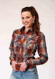 Roper Womens Long Sleeve Snap Brown Navy Cream Plaid Western Shirt - Roper - Flyclothing LLC
