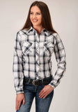 Roper Womens Long Sleeve Snap White Black Grey Plaid Western Shirt - Roper - Flyclothing LLC
