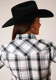 Roper Womens Long Sleeve Snap White Black Grey Plaid Western Shirt - Roper - Flyclothing LLC