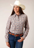 Roper Womens Long Sleeve Snap Navy Gold Rust Windowpaind Plaid Western Shirt - Roper - Flyclothing LLC