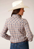 Roper Womens Long Sleeve Snap Navy Gold Rust Windowpaind Plaid Western Shirt - Roper - Flyclothing LLC