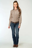 Roper Womens Long Sleeve Snap Brown Plaid Western Shirt - Roper - Flyclothing LLC