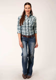Roper Womens Long Sleeve Snap Olive Blue And Cream Plaid Western Shirt - Roper - Flyclothing LLC