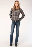 Roper Womens Long Sleeve Snap Chocolate And Cream Plaid Western Shirt - Roper - Flyclothing LLC