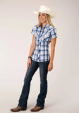 Roper Womens Short Sleeve Snap Mulit Blue White Plaid Western Shirt - Roper - Flyclothing LLC