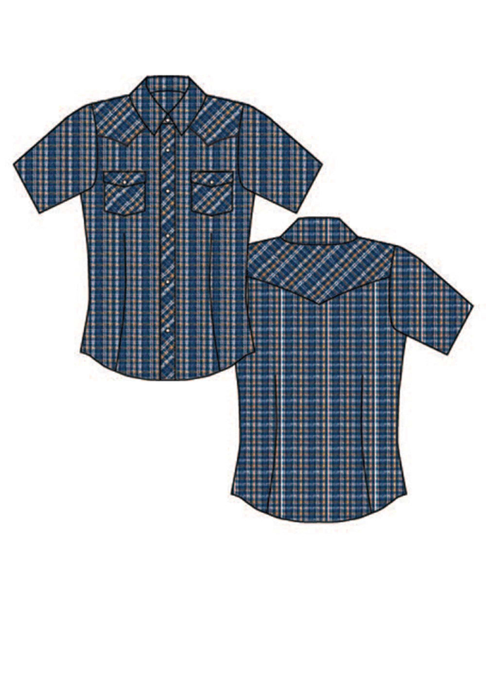 Roper Womens Short Sleeve Snap Blue White Butterscotch Small Scale Western Shirt - Roper - Flyclothing LLC