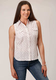 Roper Womens Sleeveless Snap White And Red Floral Print Western Shirt - Roper - Flyclothing LLC