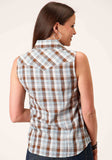 Roper Womens Sleeveless Snap Brown Blue And White Plaid Western Shirt - Roper - Flyclothing LLC