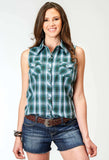 Roper Womens Sleeveless Snap Ocean Plaid Western Shirt - Roper - Flyclothing LLC