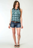 Roper Womens Sleeveless Snap Ocean Plaid Western Shirt - Roper - Flyclothing LLC