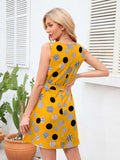 Tied Polka Dot V-Neck Dress - Trendsi - Flyclothing LLC