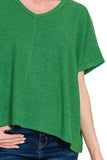 Zenana Ribbed V-Neck Short-Sleeve Knit Top - Trendsi - Flyclothing LLC