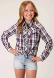 Roper Girls Long Sleeve Snap Wine Navy And White Plaid Western Shirt With Piping Contrast Yokes And Applique - Roper - Flyclothing LLC