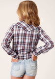 Roper Girls Long Sleeve Snap Wine Navy And White Plaid Western Shirt With Piping Contrast Yokes And Applique - Roper - Flyclothing LLC