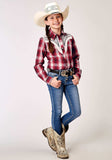 Roper Girls Long Sleeve Snap Red Plaid Western Shirt With Fancy Curved Yokes Applique On Front Yoke - Roper - Flyclothing LLC