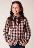 Roper Girls Long Sleeve Snap Wine Black Cream Plaid Western Shirt With Piping And Applique On Yokes - Roper - Flyclothing LLC