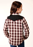 Roper Girls Long Sleeve Snap Wine Black Cream Plaid Western Shirt With Piping And Applique On Yokes - Roper - Flyclothing LLC