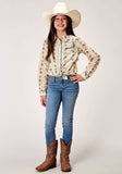 Roper Girls Long Sleeve Snap Floral Stripe Western Shirt With Solid Piping On Front And Back Yokes Smile Pockets - Roper - Flyclothing LLC