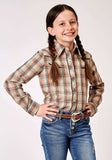 Roper Girls Long Sleeve Snap Brown Plaid Western Shirt With Solid Piping On Front And Back Yokes Smile Pockets - Roper - Flyclothing LLC