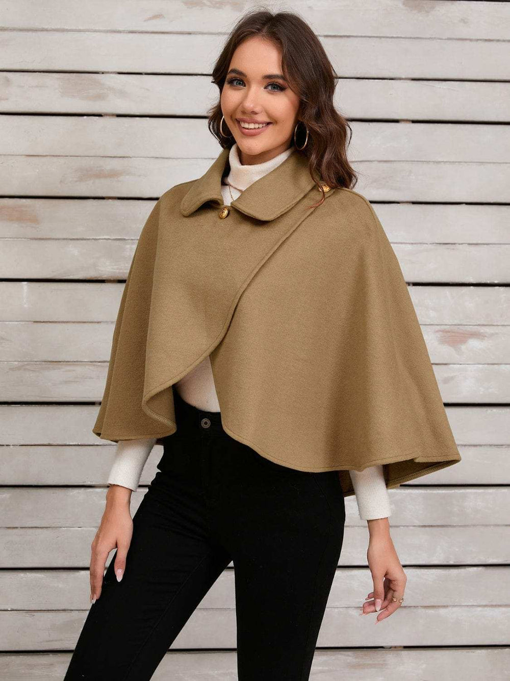 Collared Neck Cropped Cape - Trendsi - Flyclothing LLC