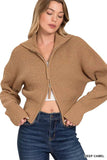 Zenana Ribbed Collared Zip Up Sweater Cardigan - Trendsi - Flyclothing LLC