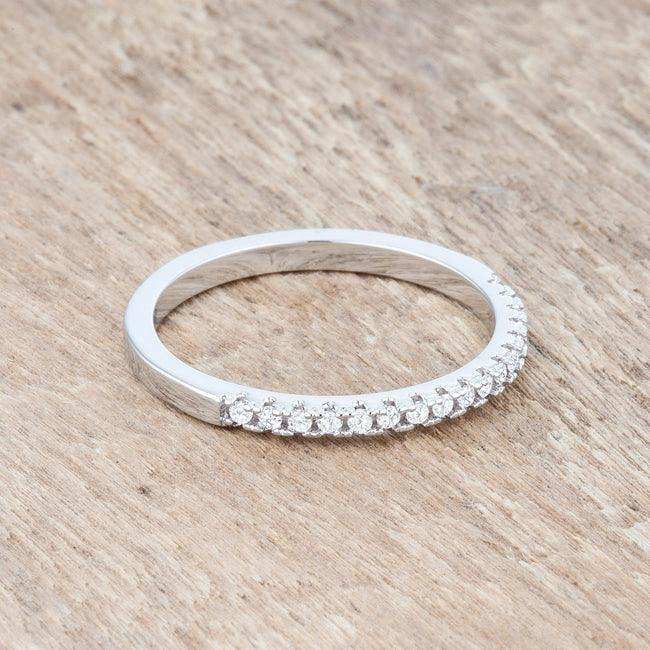 0.11ct CZ Rhodium Plated Classic Band Ring With Round Cut Cubic Zirconia In A Pave Setting - JGI - Flyclothing LLC