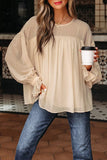 Round Neck Ruffle Sleeve Blouse - Trendsi - Flyclothing LLC
