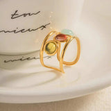 18K Gold-Plated Gemstone Open Cuff Ring - Trendsi - Flyclothing LLC